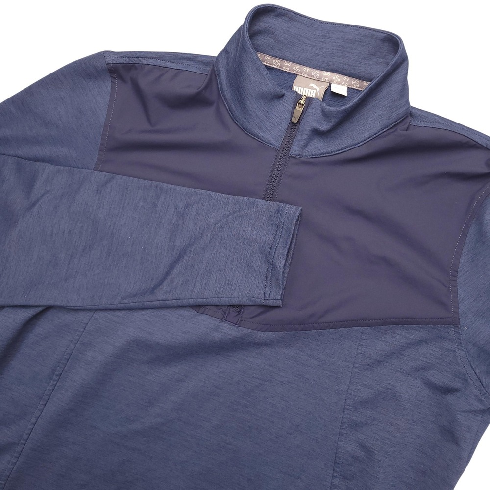 Puma Pullover Mens Large Blue Colorblock 1/4 Zip Long Sleeve Athletic Top